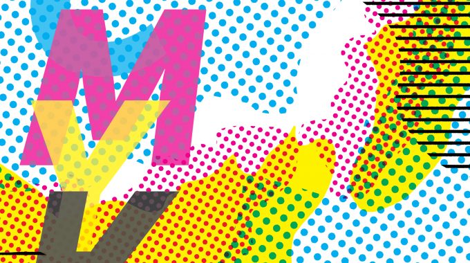 Abstract illustration containing letters CMYK